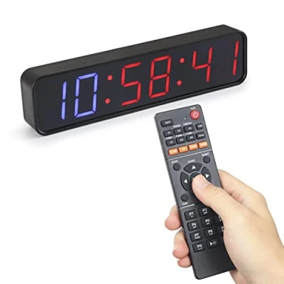 Bild av PELLOR fitness timer, 1,5 tum bärbar LED träningsintervall magnetisk stoppur timer med fjärrkontroll, ljusstyrka och justerbar volym för hemmagym, Tabata, EMOM, MMA svart
