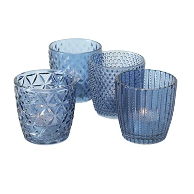 Bild av Vindljus glas lackerat blå H 8 cm set om 4