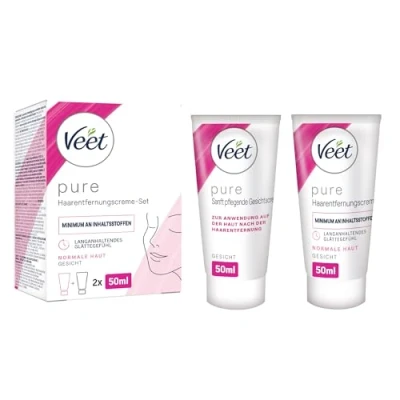 Bild av Veet Pure hårborttagningskräm set ansikte för överläpp, kinder och ögonbryn, normal hud 50 ml hårborttagningskräm, närande kräm spatel