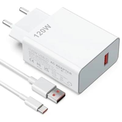 Bild av 120 W Turbo Charge laddare för Xiaomi med MI kabel USB C snabbladdning 6 A, laddning och Hyper MAX Redmi Poco Black Shark