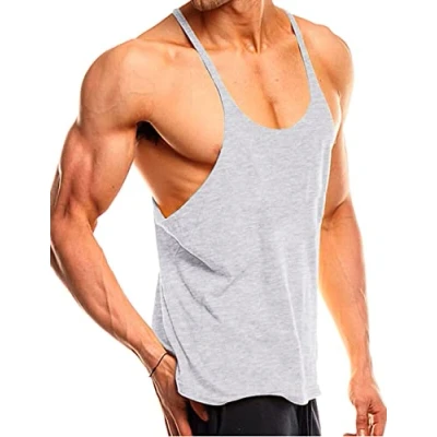 Bild av Herr Gym Stringer Singlet 1 Cm Rem Stretchig Bodybuilding Träning Linne I Bomull Color Pln Grey Size L