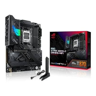 Bild av ASUS ROG Strix X870 F Gaming WiFi AMD moderkort, 16+2 + 2 strömsteg, DDR5 kortplats, fyra M.2 platser, PCIe 5.0, nästa generations GPU, 7, USB 10G med PD 3.0 upp till 30 W och Aura Sync