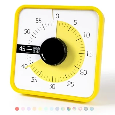 Bild av TWENTY5 SEVEN nedräkningstimer 7,5 tum; 60 minuter 1 timme visuell timer klassrum undervisningsverktyg kontorsmöte, mekanisk nedräkningsklocka för barn examen tidshantering magnetisk, gul (T001)