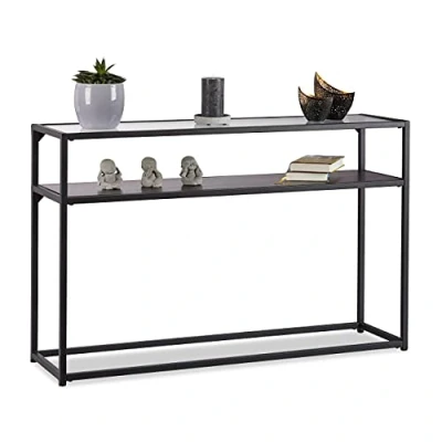 Bild av Relaxdays Glaskonsolbord, transparent bordsskiva, metallram, stativ, 4 ben, svart, HxBxD: 70,5x110x30 cm