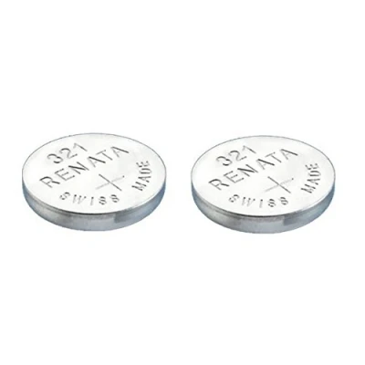 Bild av 2 x Renata 321 klockbatteri tillverkad i Schweiz silveroxid 1,5 V även känd som SR616SW