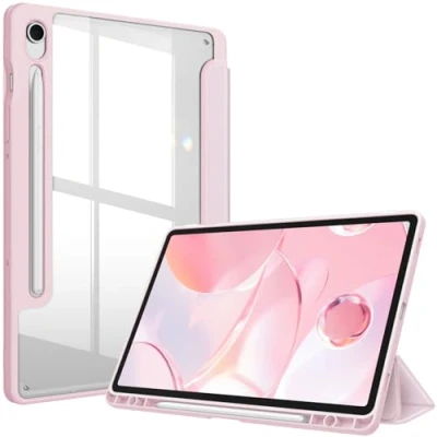 Bild av Fintie Hybrid Slim fodral för Samsung Galaxy Tab S9 11 tum 2023 modell (SM X710/X716B/X718U) med S pennhållare, stöttåligt skydd klart transparent bakskal, automatisk uppvakning/sömn, rosa