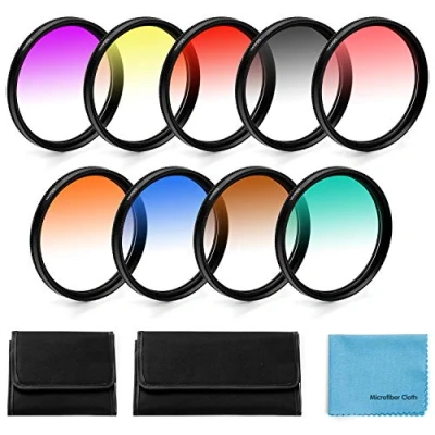 Bild av Fotover 77 mm graderat färgfilterkit, 9 stycken, Olympus, Fuji + linsfilterpåse rengöringsduk