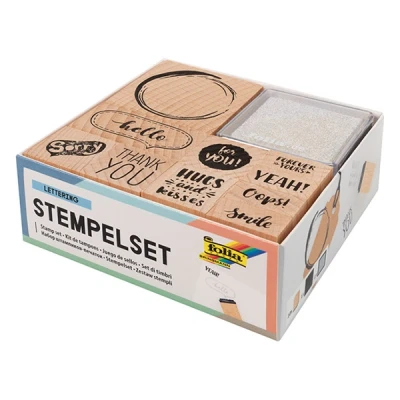 Bild av folia 31106 Letterande trästämpelset, inklusive 10 trästämplar och 2 stämpelkuddar perfekt för att dekorera kort, vänskapsböcker, bokstäver scrapbooking
