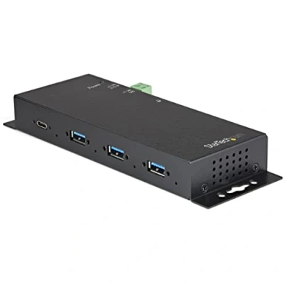 Bild av StarTech.com 4 Port USB C Hub 10Gbps Metal Industrial 3.2/3.1 Gen 2 Type 3A/1C or A Host Mountable ESD/Surge (HB31C3A1CME) ports porte Svart