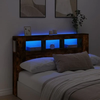 Bild av Sänggavel LED rökfärgad ek 160x18,5x103,5 cm konstruerat trä