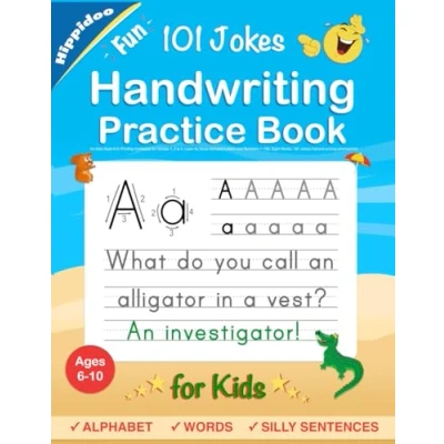 Bild av Handwriting Practice Book for Kids Ages 6 8: Printing workbook Grades 1, 2 &amp; 3, Learn to Trace Alphabet Letters and Numbers 1 100, Sight Words, 101 Jokes: Improve writing penmanship