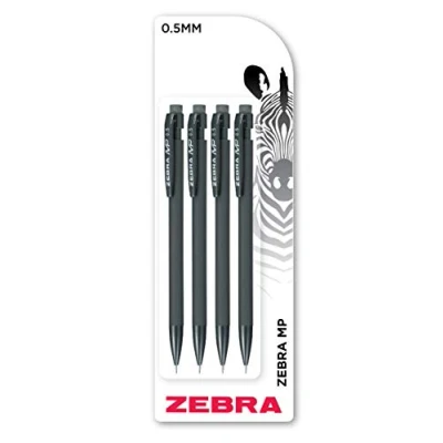 Bild av Zebra Pen MP Mechanical Pencil, 0.5mm, Black Barrel, Standard HB Lead, Built in Eraser, 4 Pack
