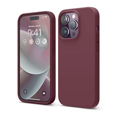 Bild av elago Flytande silikonfodral kompatibelt med iPhone 14 Pro fodral (6,1 tum), premiumsilikon, helkroppsskydd 4 lager stöttåligt telefonfodral, reptåligt mjukt mikrofiberfoder (vinröd)