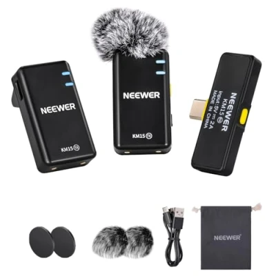 Bild av NEEWER Trådlös mikrofonuppsättning, USB C telefon Lav Mic för iPhone 16 15 Pro Max iPad Android, brusreducerande lapel Lavalier mikrofonsystem, videoinspelning Live Stream Podcast, KM15