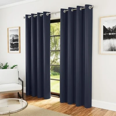 Bild av Förbättrad nattfall enkel supermjuk marinblå termisk blockout öljettgardiner 117 x 137 cm (46 54 tum) energibesparande och brusreducerande gardiner för sovrum vardagsrum