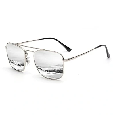 Bild av Jim Halo retro fyrkantiga solglasögon premium glaslins platt metall glasögon män kvinnor, Silverram/spegel silverlins