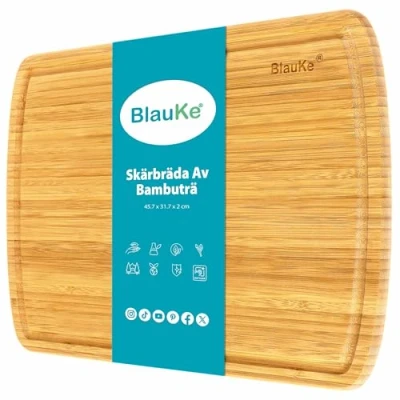 Bild av Bambu Skärbräda Extra Stor 46x32cm XL Trä För Kött Ost Grönsaker Skärbrädor Kök, Serveringsbricka Med Saft Spår, Slaktarblock