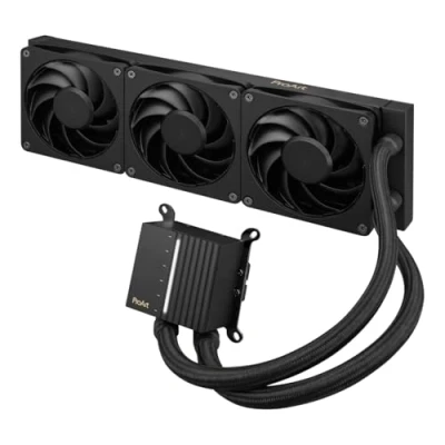 Bild av ASUS ProArt LC 360 allt i ett vätskekylare med mycket god prestanda trefaspump, tre Alphacool Apex Stealth Metal Power fläktar låg ljudnivå, svart