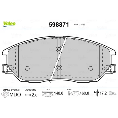 Bild av VALEO 598871 Jeu de plaquettes frein Essieu avant contact signal d&#039;usure inclus avec tôle anti bruit SSANGYONG: Stavic SUV, Rexton / 2