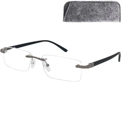 Bild av Mini Brille Rimless läsglasögon med rektangellinser, rostfritt stålram, kvinnor och män läsglasögon, Svart, 2.50