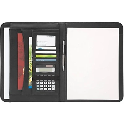 Bild av Wedo 586401 skrivmapp Accento DIN A4 av konstläder, ytterfack, flera innerfack, elastiska band inklusive skrivblock, svart