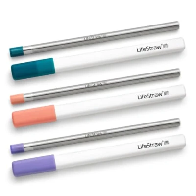 Bild av LifeStraw Sip 3 pack, återanvändbart rostfritt stål vattenfilter sugrör med bärväskor, tar bort mikroplast, bakterier och parasiter för resor daglig användning