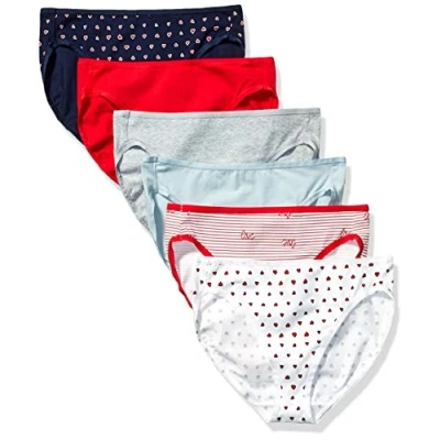 Bild av Amazon Essentials Women&#039;s Korta underkläder i bomull med höga ben (finns plusstorlek), Pack of 6, Flerfärgad/Hjärtan/Rand, S