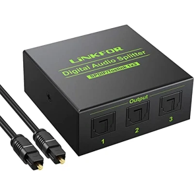 Bild av LiNKFOR optisk ljudsplitter 1 x 3 SPDIF Toslink splitter aluminiumlegering tum ut stöder LPCM 2.0 DTS för Dolby AC3 kompatibel med PS3 DVD HDTV STB