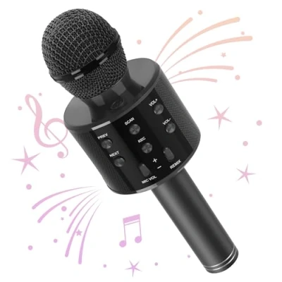 Bild av Wowstar Trådlös mikrofon, karaoke Bluetooth mikrofon för barn vuxna, bärbar leksak, karaokemikrofon, högtalarmaskin, hem KTV spelare, stöder Android och iOS enheter festsång (svart)