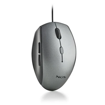 Bild av NGS MOTH GRAY Optisk Mus med USB kabel för Dator 5 Tysta Knappar och Rulla, Ergonomisk Mus, 800/1200/1600 DPI Dimbar, Grå