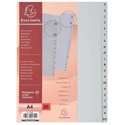 Bild av Intercalaires imprimes polypropylene 13x100e 20 positions de a z a4