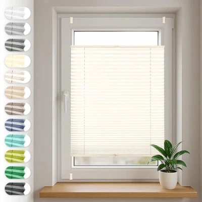 Bild av Sonello Plisségardin Veckade rullgardiner med klämfästen utan borrning 70cm x 120cm Ljus grädde Klemmfix Plissee persienner rullgardin för fönster och dörr sol insynsskydd veckad