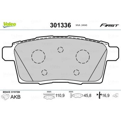 Bild av VALEO 301336 Jeu de plaquettes frein FIRST Essieu arrière contact signal d&#039;usure exclu sans tôle anti bruit MAZDA: CX 7, 9