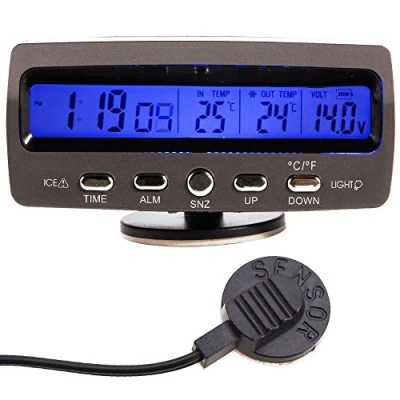 Bild av 12 V bilspänningsmätare termometer med temperatur/tid LCD skärm