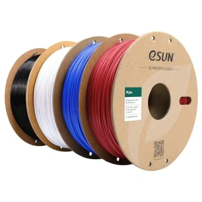 Bild av eSUN PLA+ Filament 1.75mm, Förbättrad Seghet PLA Plus 3D skrivarfilament, Dimensionell Noggrannhet +/ 0.03mm, 1KG per Spole, 4 Spolar för skrivare, Brandbil röd+Blå+Kallvit+Svart