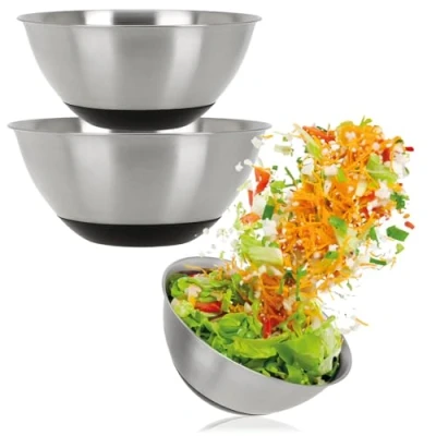 Bild av COM FOUR® 3 delad skålset av rostfritt stål salladsskål i storlekar mixerskål 750/1300/1800 ml rostfri skål för bakning och servering matskål (3 stycken Ø 15,5/19/21,5 cm)