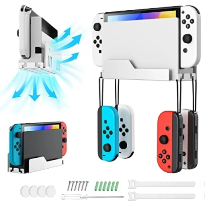 Bild av MoKo Wall Mount for Nintendo Switch/Switch OLED, Metal Bracket with 4 Joy Con Hooks, Airflow Gap Design Fast Heat Dissipation, Safely Store Your Switch Near or Behind TV, White