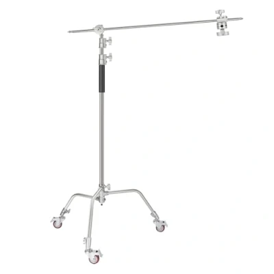 Bild av NEEWER Pro 100% metall C stativ, ljusstativ med hjul, max. Höjd 330 cm justerbart reflektorstativ 120 bommalarm och 3 remskivor för fotostudio videoreflektor, monolight etc.