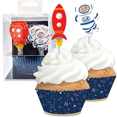 Bild av Scrapcooking Set med 24 Cupcakes &amp; Toppers rymdtema dekorationer för bakverk, efterrätter, kakor, födelsedagar tårta design 5070