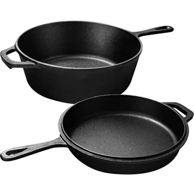 Bild av KICHLY Pre Seasoned Gjutjärn holländsk ugn, 2 i 1 Combo Cooker inklusive 10.25 Inch (26 cm) Skillet och 3.2 Quart ugn för Stove &amp; Camping, utomhus inomhusbruk Black