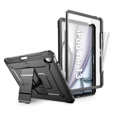 Bild av SUPCASE Fodral för iPad Air 13 tums M2 2024 med Pennhållare, [med Skärmskydd och Stativ] [Skydd i Militärklass] Robust Helkroppsfodral (Svart)