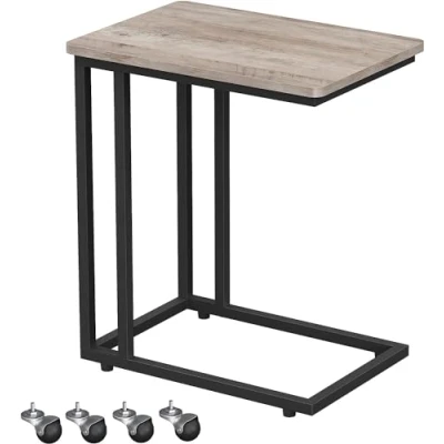 Bild av VASAGLE Ändbord, Sidobord, Soffbord, med stålram och hjul, enkel montering, industriell, för vardagsrum, sovrum, balkong, Greige svart LNT050B02