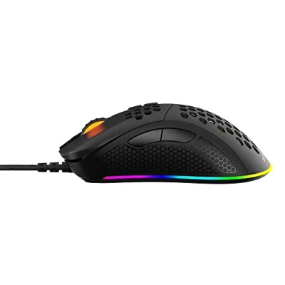 Bild av DELTACO Ultralätt, anpassningsbar RGB spelmus och 7 programmerbara knappar med programvara, spelmus, 70 g, DPI/PPP 400/800/1200/1600/3200/6400, Windows 7/8/10, Polling Rate 1 000 Hz, svart