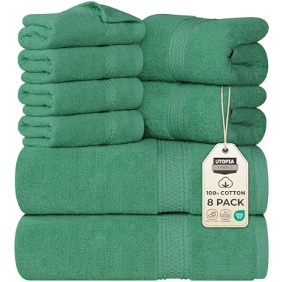 Bild av Utopia Towels 8 delat handduksset 2 badhanddukar, handdukar och 4 tvättlappar bomull hotellkvalitet supermjuk mycket absorberande (untergrön)