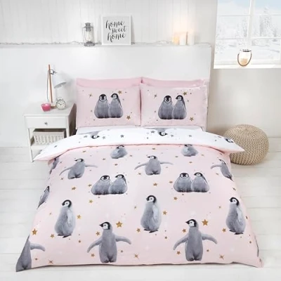 Bild av Rapport hem Starry Penguins rosa påslakanset enkel