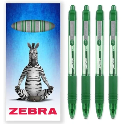 Bild av Zebra Z Grip Smooth Ink infällbar kulspetspenna 1,0 mm spets paket med 4 pennor i presentförpackning grön
