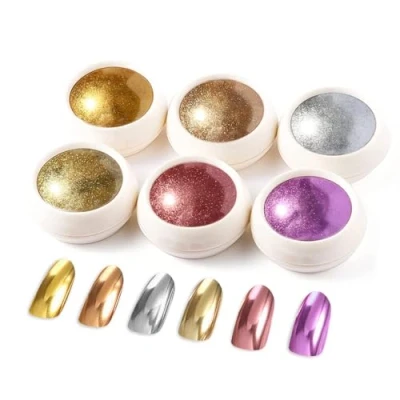 Bild av BISHENGYF Metalliskt glitterpulver, spegeleffekt kromepigment för nagelkonst och nageldesign starter (6 stycken)