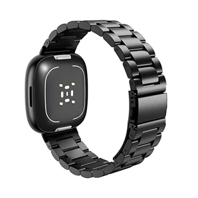 Bild av MoKo Metal Strap Compatible with Fitbit Versa 4 Strap/Versa 3 Strap/Sense 2 Strap/Sense, Stainless Steel Replacement Watch Band Wristband for Women Men, Black