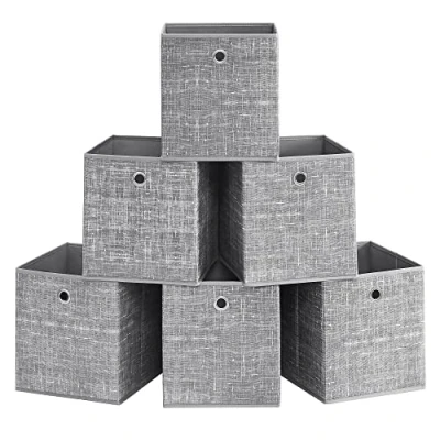 Bild av SONGMICS Förvaringslådor, set med 6 lådor i non woventyg handtag, 26 x 28 cm, passar kubförvaringsenhet, för hyllor, vikbar klädförvaring, melerad grå, RFB026G01