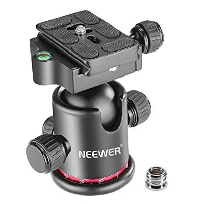 Bild av NEEWER Pro metallstativ kulhuvud 360 graders roterande panorama med 1/4 tum snabbskoplatta, bubbelnivå för stativ, monopod, skjutreglage, DSLR kamera videokamera upp till 8 kg (röd + svart)